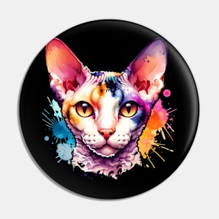 Watercolor Cornish Rex Cat Pin