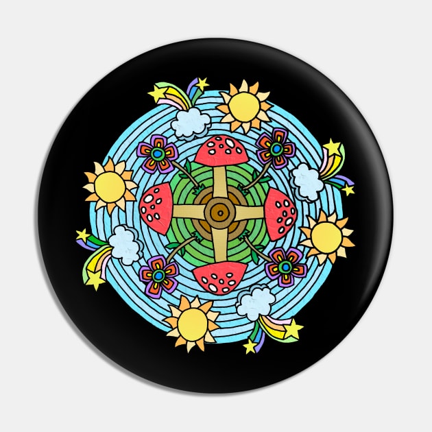 Mushroom & Rainbow Themed Mandala Pin by gorff