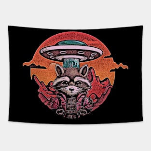 Alien Ufo Astronaut Raccoon Tapestry