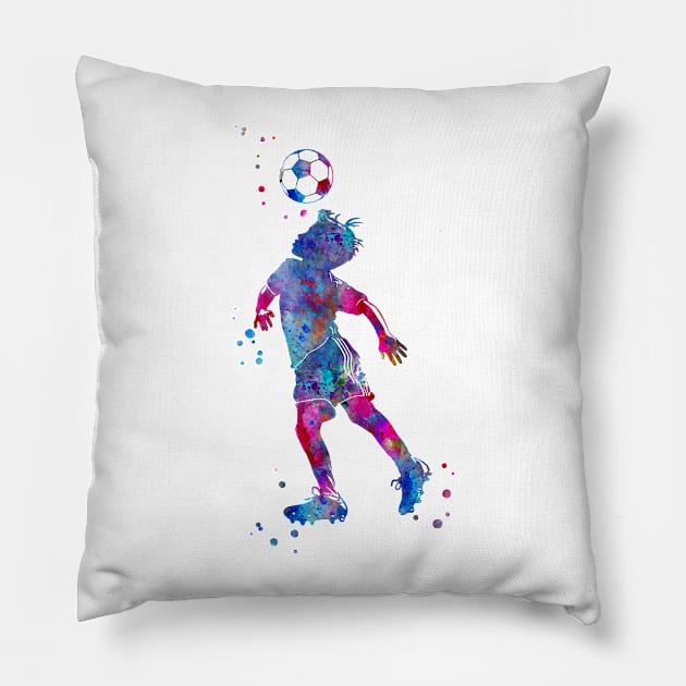 Soccer Player Little Boy Heading the Ball Pillow by RosaliArt