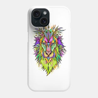 Lion colorful digital art illustration. Phone Case