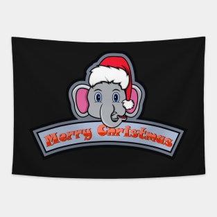 Sticker and Label Of  Elephant Character Design and Merry Christmas Text Tapestry