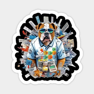 Accountant English Bulldog t-shirt design, a bulldog wearing a visor and holding a pen Magnet