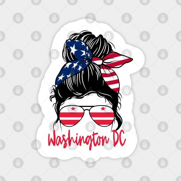 Washington DC girl Messy bun , American Girl , Washington DC Flag Magnet by JayD World
