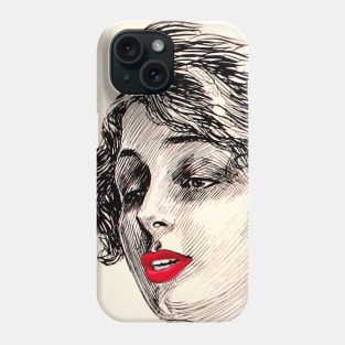 woman with golden earring and red lips Phone Case