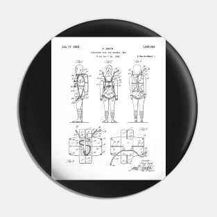 Parachute Pack Patent - Sky Diving Art - Black And White Pin