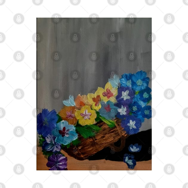 A bouquet of pansies flowers in a wicker basket by kkartwork