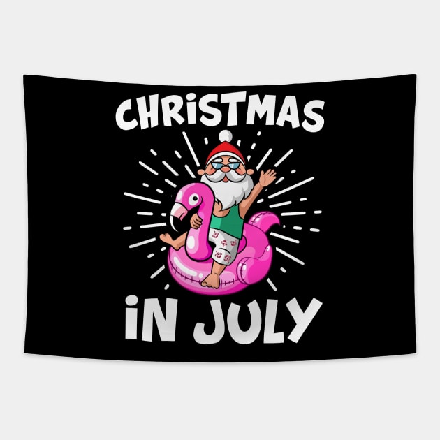 Christmas In July Summer Santa Inflatable Flamingo Tapestry by folidelarts