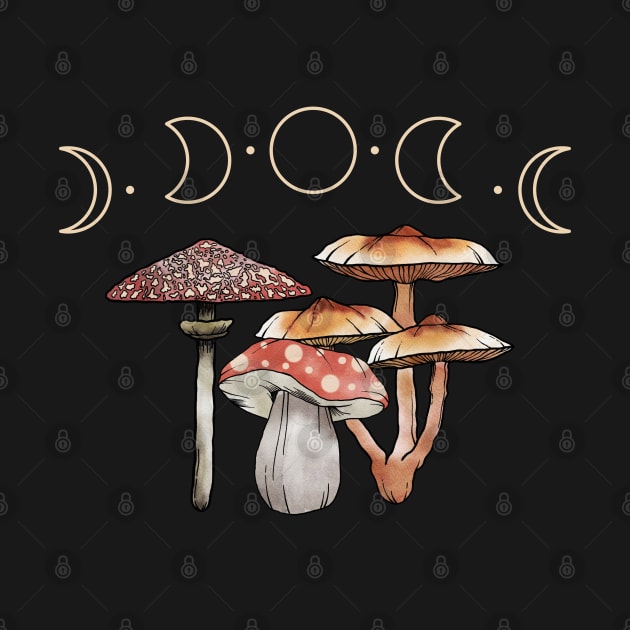 Cottagecore Aesthetic Dark Academia Moon Phases Mushroom by uncommontee