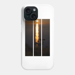 Wonderful landscapes in Norway. Nord-Norge. Beautiful scenery of a midnight sun sunset at Nordkapp (Cape North). Boat and globe on a cliff. Rippled sea and clear orange sky. (vertical) Phone Case