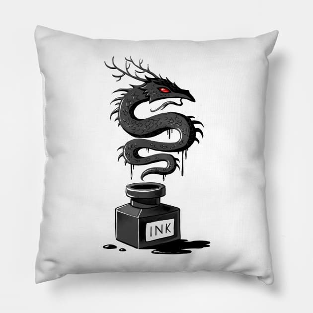 Ink Dragon Pillow by Freeminds