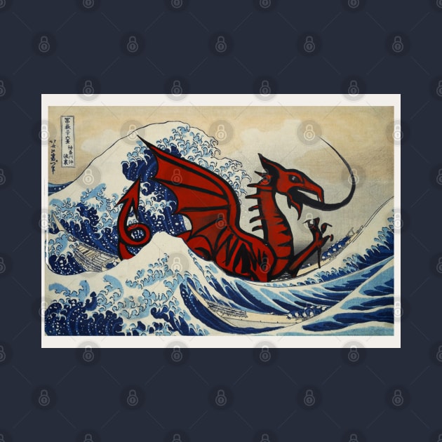 Welsh Dragon in the Great Wave off kanagawa by Teessential