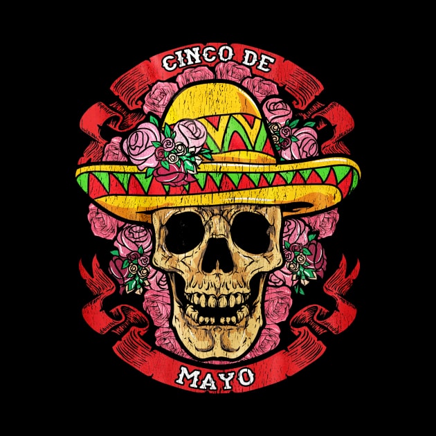 Skull Wearing Mexican Hat Cinco De Mayo by toiletpaper_shortage