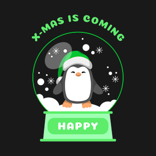 Xmas is Coming Happy Penguin (Green) T-Shirt