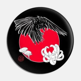 Japanese crow and lotus flower Pin