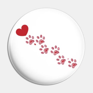 Dog paw print with hearts. Valentine's day design Pin