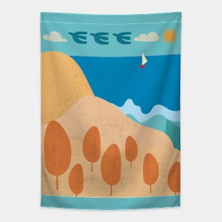 Hill, beach and sky Tapestry