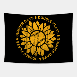 Sunny Days and Double Plays Baseball or Softball Summer Sunflower Fastpitch Original Tapestry