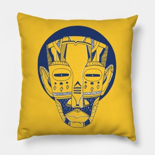 Navy Gold African Mask No 3 Pillow