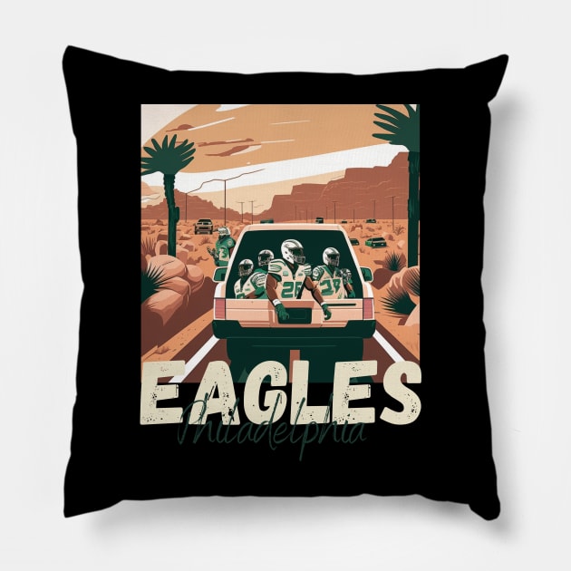 Philadelphia eagles football player graphic design cartoon style beautiful artwork Pillow by Nasromaystro