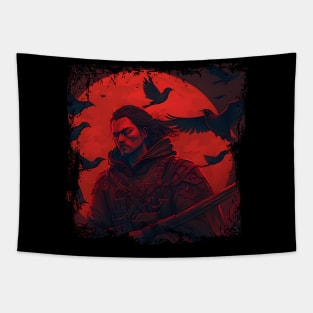 Raven Man Diablo BRZRKR a Witcher on Red Moon Tapestry