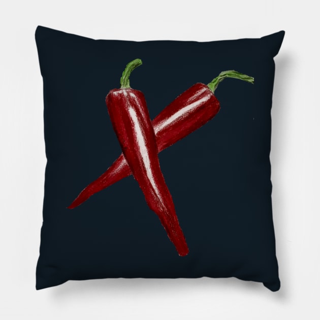 Red Hot Peppers Pillow by Art is Sandy