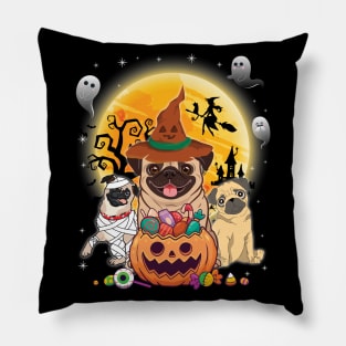 Pug Dog Mummy Witch Moon Ghosts Happy Halloween Thanksgiving Merry Christmas Day Pillow