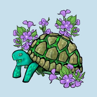 Smiling Turtle with Purple Flowers T-Shirt