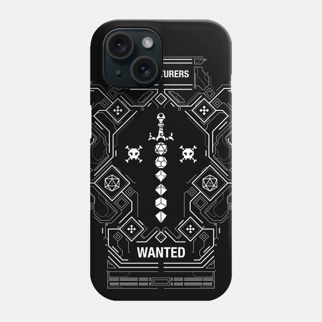 Adventurers Wanted Minimalist Polyhedral Dice Sword Phone Case by pixeptional