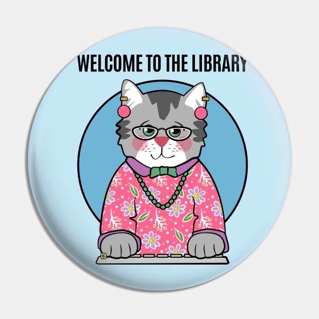 Librarian Grey Cat in Pink Pin by Sue Cervenka