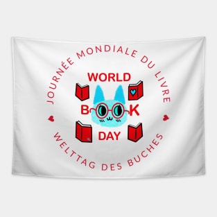 World Book Day Cat English French German Tapestry