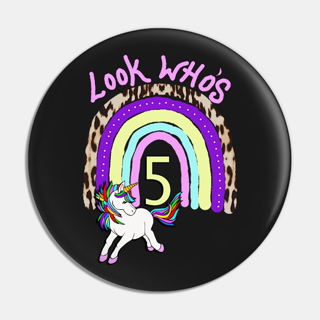 Birthday 5 Year Old Rainbow & Unicorn Pin by tamdevo1