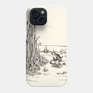 Cottagecore Frog Sitting In The Pond, Cute Cottagecore Toad on Rock, Vintage Aesthetics Froggie Phone Case