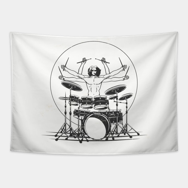 Vitruvian man parody of playing the drums for drummers funny Tapestry by Emart