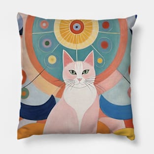 Hilma af Klint's Abstract Feline Fantasy: Whimsical Reverie Pillow