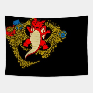 Funny Cute Fantasy Dragon Snow Angel Lying In Gold Cartoon Tapestry