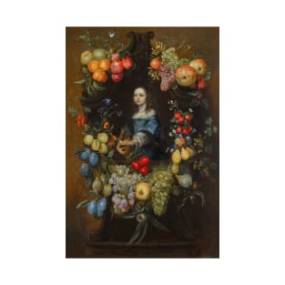 A Garland of Fruit and Flowers Surrounding a Portrait of a Lady in a Blue Dress, Holding a Guitar by Catarina Ykens-Floquet T-Shirt