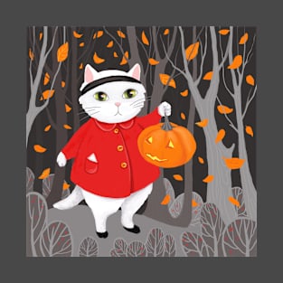 Halloween Cute Cat & Jack-o’-lantern Pumpkin T-Shirt