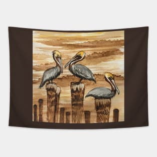 Pelicans at the Pier Tapestry