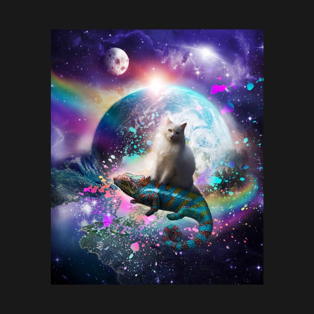 Kitty Cat Riding Rainbow Chameleon Lizard In Space Universe by Random Galaxy