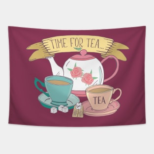 Time For Tea Aesthetic Tea Design in Vintage Pink and Blue Tapestry