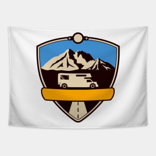 Travel Adventure Mountains Camper Emblem Tapestry