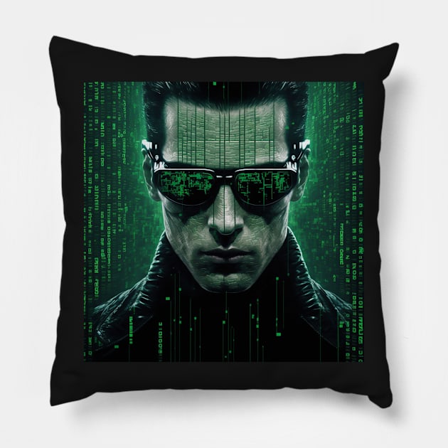 Matrix Series, Green Coded Pillow by AICreateWorlds