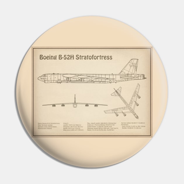 Boeing B-52 Stratofortress - Airplane Blueprint - SD Pin by SPJE Illustration Photography