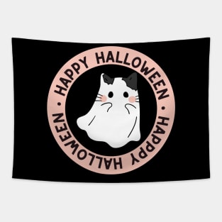 Cute Kitty Cat Ghost Creepy House Halloween Tapestry