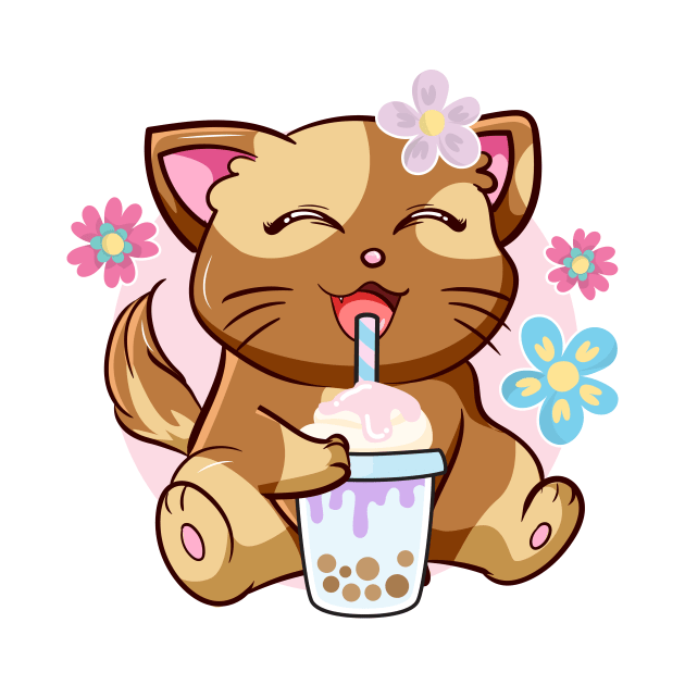 Boba Cat Tea Neko Girl Teen Bubble Kawaii Anime Japanese by jodotodesign