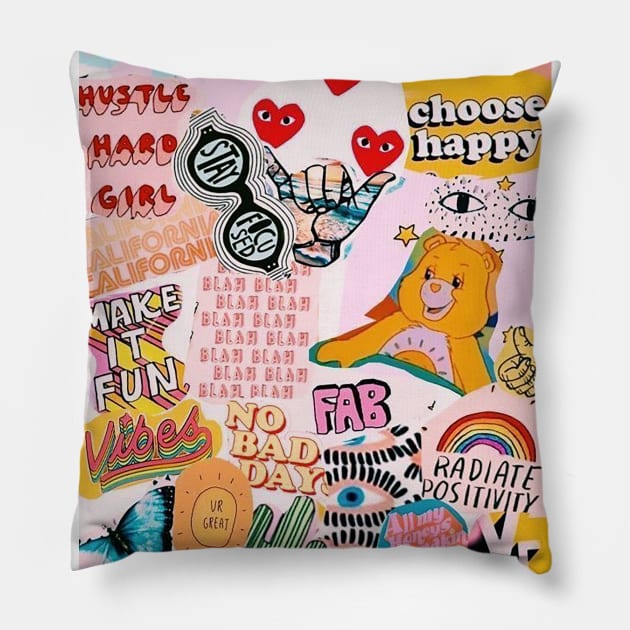 Happy Fabulous Pink Mood Board Pillow by giantplayful