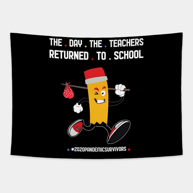 The Day The Teachers Returned To School Crayon Orange Funny Shirt Tapestry by sufian