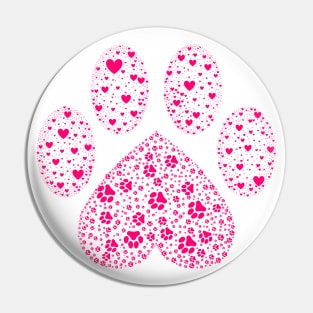 Pink Animal Paw with Hearts Pin