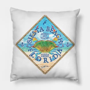 Siesta Beach, Florida, with Blue Crab on Beach Pillow